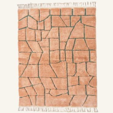 Yasmin Abstract Crazy Paving Hand-Knotted Soft Blush and Sage Beni Mrirt Wool Rug