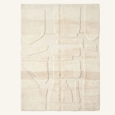Yasmine Abstract Sculptural Bas-Relief Hand-Knotted Cream and Caramel Beni Mrirt Wool Rug