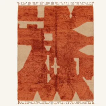 Zora Deconstructed Cubist Hand-Knotted Rust Orange Beni Mrirt Wool Rug