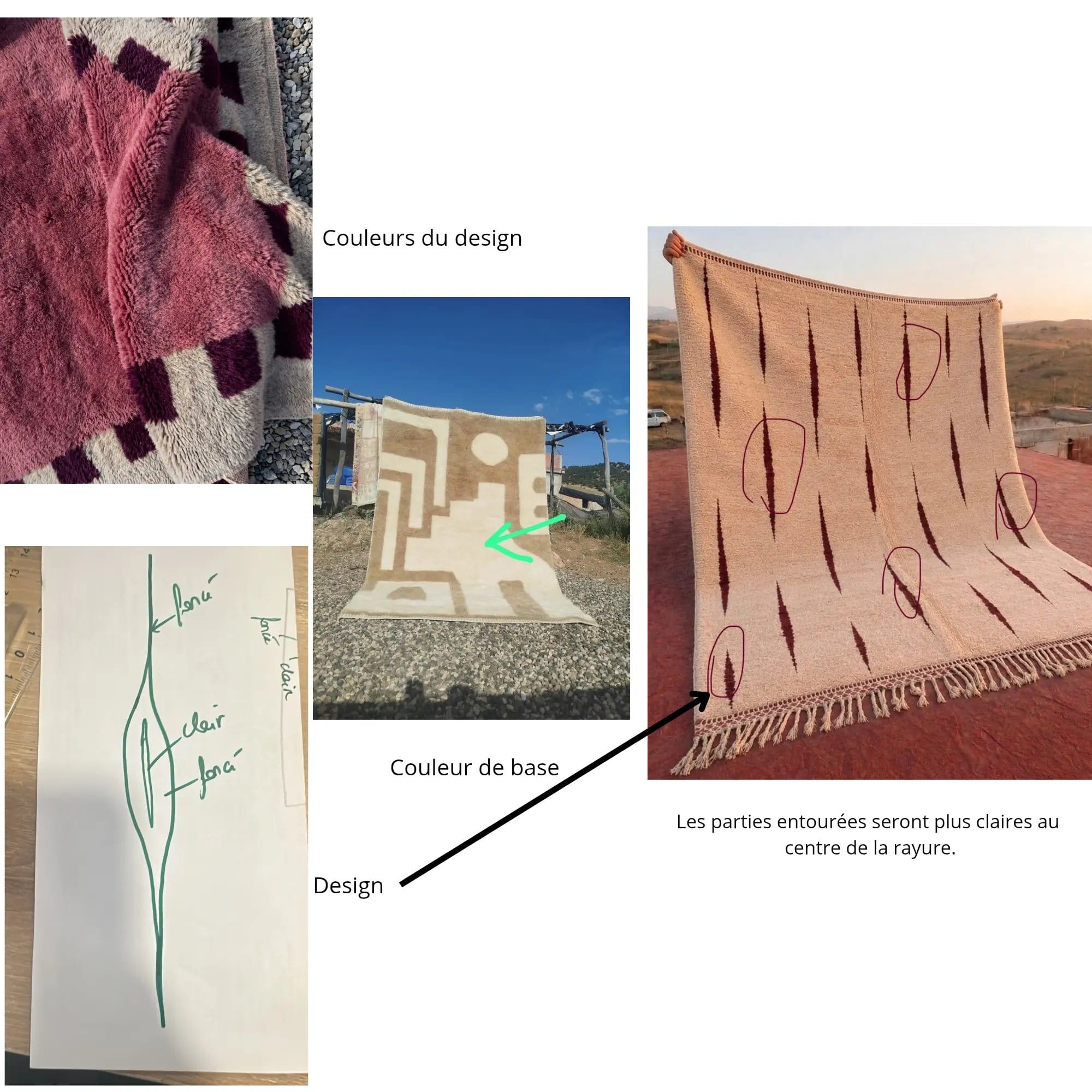 Tapis Beni Mrirt personnalisé en laine, noué à la main au Maroc, design sur mesure.