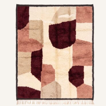 The Aknoul Rug – Handmade Burgundy, Dusty Pink & Beige Abstract Patchwork Moroccan Rug