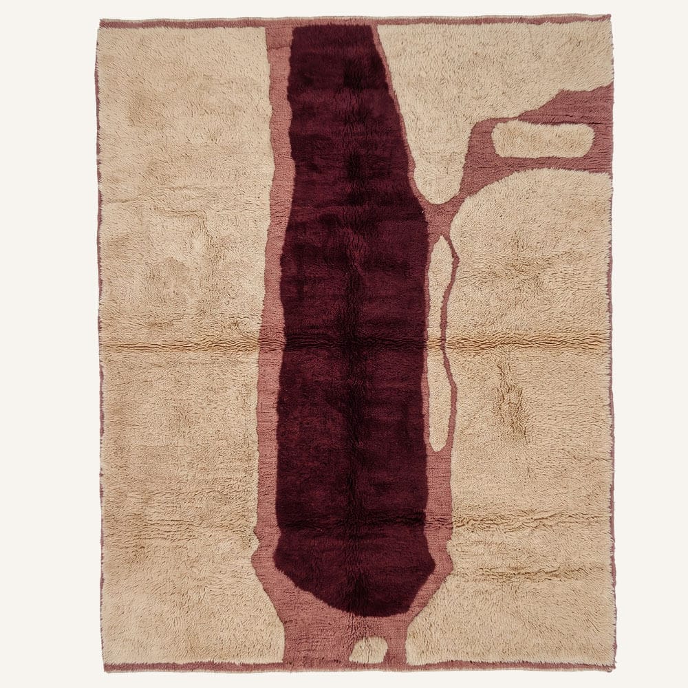 The Imzouren Rug – Handmade Deep Burgundy, Dusty Pink & Beige Abstract Moroccan Rug