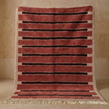 The Taziri Rug – Handmade Rust Red and Dark Chocolate Horizontal Striped Moroccan Berber Rug