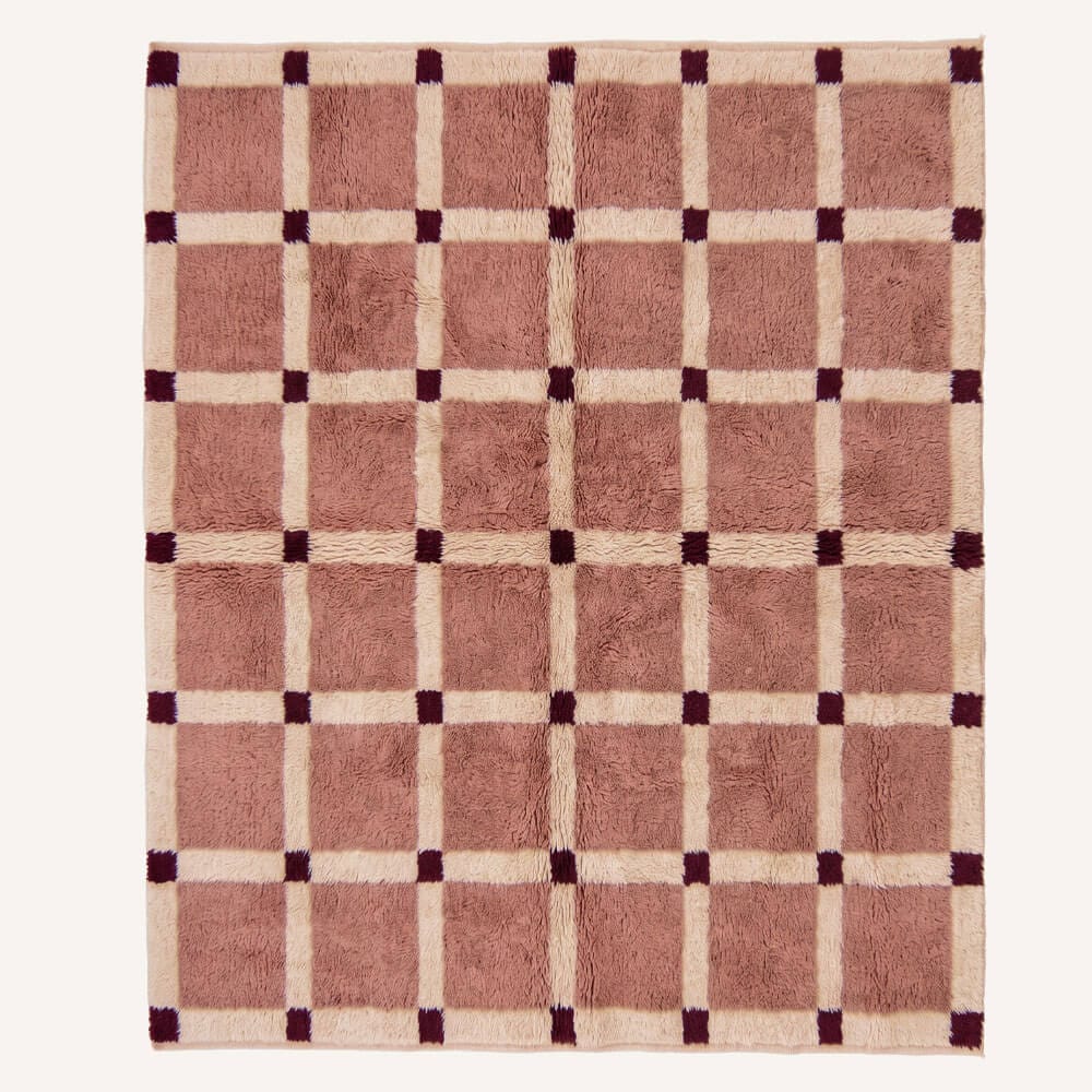 The TIZI Rug – Handmade Dusty Pink, Cream & Burgundy Checked Moroccan Rug