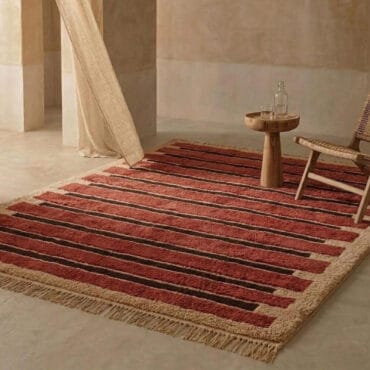 The Taziri Rug – Handmade Rust Red and Dark Chocolate Horizontal Striped Moroccan Berber Rug