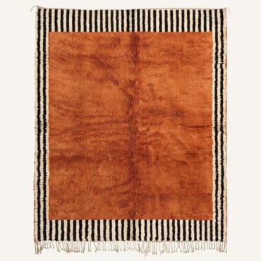 The Assaka Rug – Handmade Terracotta Moroccan Berber Rug with Black and Cream Striped Border