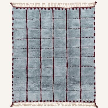 The AFRA Rug – Handmade Dusty Blue & Deep Burgundy Grid Moroccan Rug