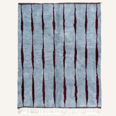 The Asklu Rug – Handmade Dusty Blue & Burgundy Striped Moroccan Rug