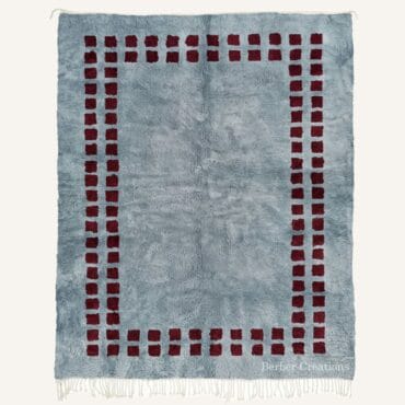 The Assaka Rug – Handmade Dusty Blue & Burgundy Checkered Border Moroccan Rug