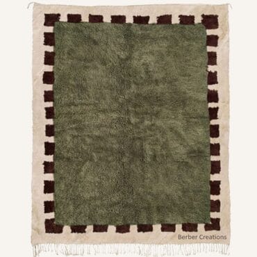 The Azegzaw Rug – Handmade Olive Green & Brown Framed Border Moroccan Rug