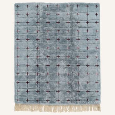 The Ifri Rug – Handmade Dusty Blue & Burgundy Cross Grid Moroccan Rug