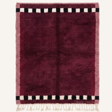 The Tazoughart Rug – Handmade Deep Burgundy & Dusty Rose Checkered Border Moroccan Rug