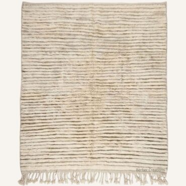 The Adrar Sculpted Ribbed Stripe Rug – Handmade Natural Cream & Soft Grey Moroccan Wool Rug