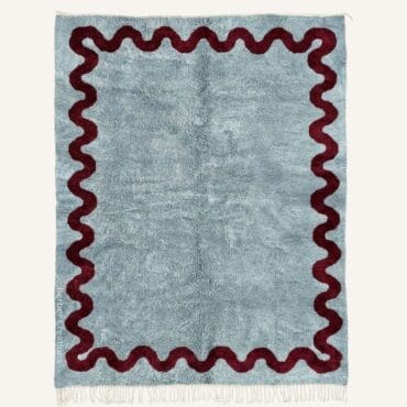 The Aglmam Rug – Handmade Dusty Blue & Wavy Burgundy Border Moroccan Rug