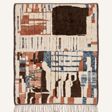 The Aksil Rug – Handmade Abstract Mosaic Dark Chocolate, Terracotta & Denim Blue Moroccan Rug
