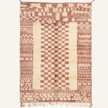 The Amassuq Geometric Checkerboard & Motif Rug – Handmade Dusty Rosewood & Cream Moroccan Rug