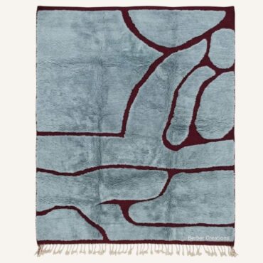 The Anir Rug – Handmade Dusty Blue & Burgundy Abstract Organic Line Moroccan Rug