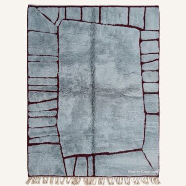 The Aza Rug – Handmade Dusty Blue & Burgundy Grid Frame Moroccan Rug