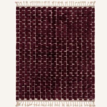 The Damssir Sculpted Grid Rug – Handmade Deep Wine & Cream Brick Lattice Moroccan Rug