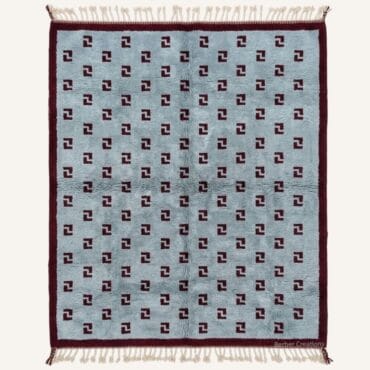 The Ifri Rug – Handmade Dusty Blue & Burgundy Geometric Motif Moroccan Rug