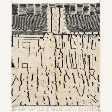 The Izen abstract Composition Rug – Handmade Ivory & Charcoal Black Geometric Moroccan Rug