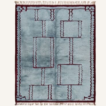 The Taziri Rug – Handmade Dusty Blue & Deep Burgundy Geometric Architectural Moroccan Rug