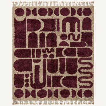 The Tissint Rug – Handmade Deep Burgundy Geometric Collage Moroccan Rug